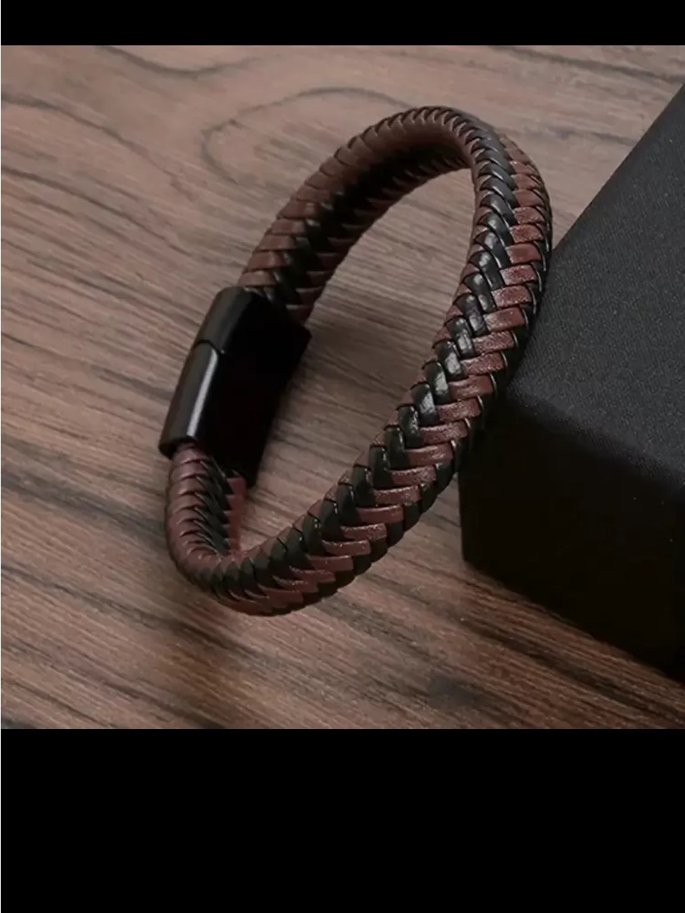 Men's Braided Vegan Leather Bracelet - Brown & Black
